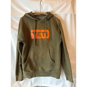YETI Hoodie Sweatshirt Mens Small Green Orange Logo Outdoor Pullover‎ 21.5x26.5